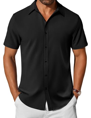 COOFANDY Mens Casual Shirts Short Sleeve Button Down Shirt Wrinkle Free Summer Shirt