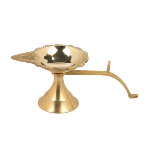 Image of Klassic Pure Brass 5.7 Inch Large Arti Diya for Puja | Traditional Deepak for Home Temple Mandir & Daily Pooja | Decorative Brass Oil Lamp for Diwali Gifting & Festive Decor | Pack of 1