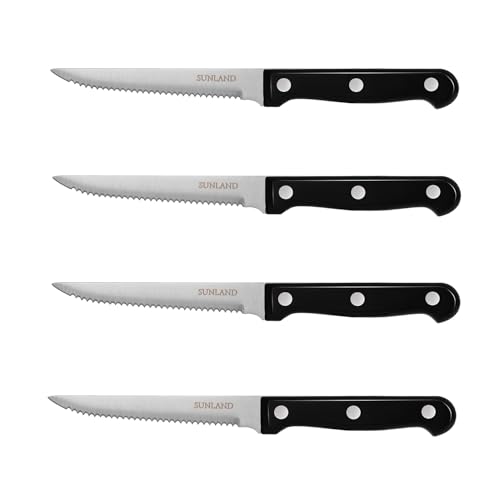 SUNALND Steak Knives Set,Micro Serrated Edge Full Tang Triple Riveted Steak Knife (4)