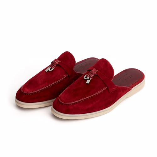 Image of XOBZJH Designer Women's Mules Flat Heel - Suede Leather Flats with Tassel Detail, Comfortable Slip-On Backless Loafers,Casual & Work Shoes
