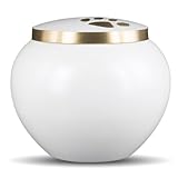 Best Friend Services Pet Urn - Memorial Cremation Pet Urns for Dog and Cat Ashes, Hand Carved Mia Series Urn for Pets up to 70lbs (Large, Cloud White, Double Brass Paws)