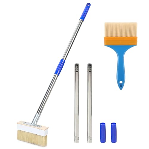 2 Piezas Cepillos para Superficies, Cepillo de Limpieza de Mango Largo 43-152 cm + Cepillo de 4 Pulgadas, Mango Largo Telescópico, para Pintura, Cristal, Paredes, Techos, Cobertizos y Vallas (Plata)