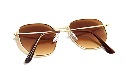 Óculos De Sol Vintage Feminino Masculino Hexagonal Metal Desenho: Hexagonal/Marrom-Degrade; Tamanho: