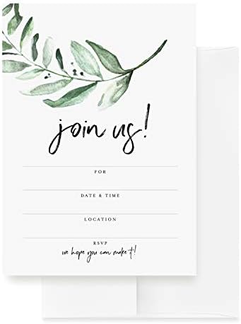 Bliss Collections All Occasion Invitations with Envelopes, Rustic Greenery, Cards for Your Wedding, Reception, Bridal or Baby Shower, Engagement and Birthday Party, 5"x7" (25 Invitations and Envelopes)