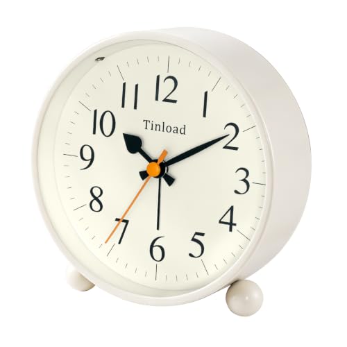Image of Tinload 4.5 inch Vintage Retro Analog Alarm Clock, Super Silent Non Ticking Small Clock with Manual Light, Snooze, Battery Operated, for Living Room, Bedroom, Bedside, Desk(Cream)
