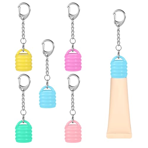 5 Uds Llavero con Soporte para Bálsamo Labial para Summer Fridays Bálsamo Labial de 0,5oz, Funda de Repuesto para Bálsamo Labial Portátil Tapa de Llavero para Bálsamo Labial (5 Colores)