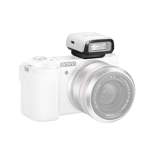 Camnoon Mini flash de cámara, flash GN8 6500K, brillo de 3 velocidades, flash manual/automático, batería incorporada para Canon, Nikon, Sony, Fujifilm, Olympus, cámaras Panasonic (blanco)