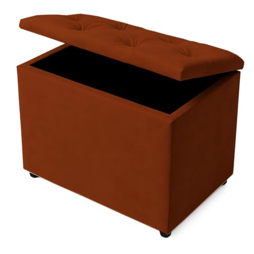 Baú Retangular Guarda Volumes Brinquedos Decoração Assento Quarto Sala (Terracota Suede)