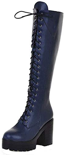BeiaMina Mujer Moda Botas Altas Tacon Ancho Lace Up Botas Rodillas Tacones...