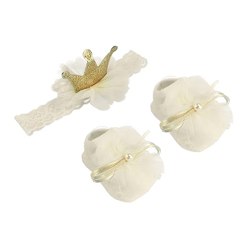 Happyyami Baby Clothing Socks and Hairband Set Newborn Picture Outfit Soft Lace Adorable Bowknot Crown Baby Supplies