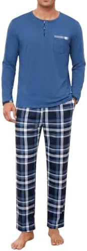 Uniexcosm Schlafanzug Herren Langarm Pyjama Herren Baumwolle | Herren Schlafanzug mit Langarm-Oberteil, langer Hose und weichem Materialmix für Nachtwäsche und Zuhause