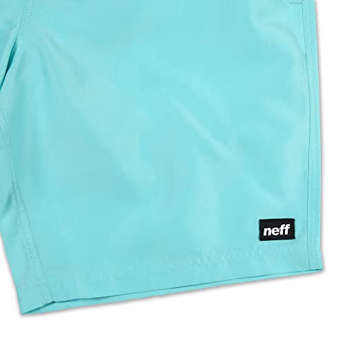 Neff Men's Standard 9" Quick Dry Swim Trunks With Lining, Aqua Blue, Small #TOP5