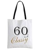 XIKAINUO Funny 60th Birthday Cotton Canvas Tote Bag with Interior Pocket, Travel Shopping Bag Shoulder Bag 60 Years Old Birthday Christmas Gifts for Mom,Co-workers, Boss, Friend