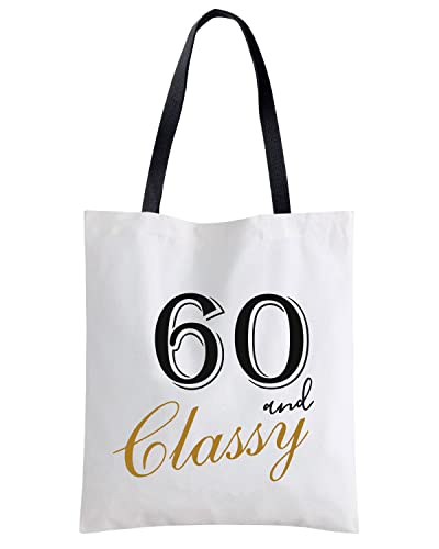 XIKAINUO Funny 60th Birthday Cotton Canvas Tote Bag with Interior Pocket, Travel Shopping Bag Shoulder Bag 60 Years Old Birthday Christmas Gifts for Mom,Co-workers, Boss, Friend