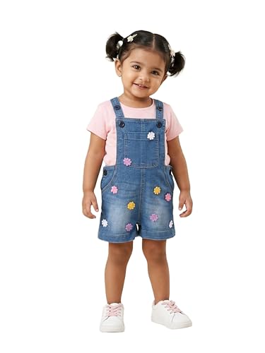 Image of KiddoPanti Unisex Infant Denim Dungaree | Cotton Blend Stretch | Baby Jumpsuit Witth Pockets | Comfortable Casual Outfit for Boys & Girls 6 Months-3 Years