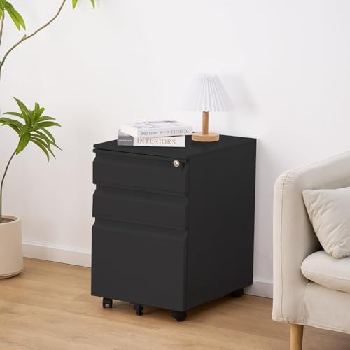 IDEALHOUSE Lateral Mobile File Cabinet, 3 Drawers Filing Cabinet with Wheels & Lock, Metal Filing Organization for Home Office, Printer Stand with Storage for Letter Legal F4 A4 Size by IDEALHOUSE - Image 2