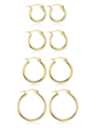 LOYALLOOK Gold Hoop Earrings Set Stainless Steel Rounded Small Hoop Earrings Set for Women Cute Huggie Earrings Nickel Free 10/12/15/20MM