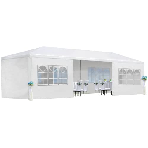 FansaFurn 10x30 ft Party Canopy Tent Outdoor Wedding Gazebo with 8 Removable Sidewalls, Heavy Duty Metal Frame & PE Cover, Portable Shelter for
