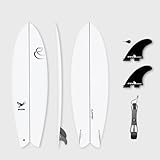 CONTOUR SURF Kunpeng 5'8'' Epoxy Shortboard Surfboard with Fins and Leash | High-Performance Fish Surfboard for Intermediate to Advanced Surfers | EPS Core, Wood Stringer, Carbon Reinforced