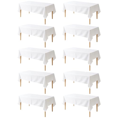 Image of 10 Pack Table Cloth 60 x 102 Inch, Rectangle Tablecloth, Stain and Wrinkle Resistant Washable Polyester Table Cover for Buffet Party, Dinner, Weddings and Camping, White