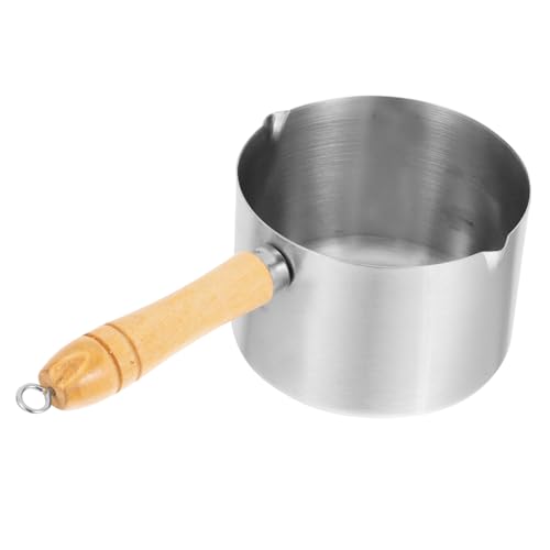 Alipis Stainless Steel Pour Oil Pan Wood Handle Small Non-stick Butter Melting Pot for Cooking Lightweight and Easy to Clean for Sauces and Heating