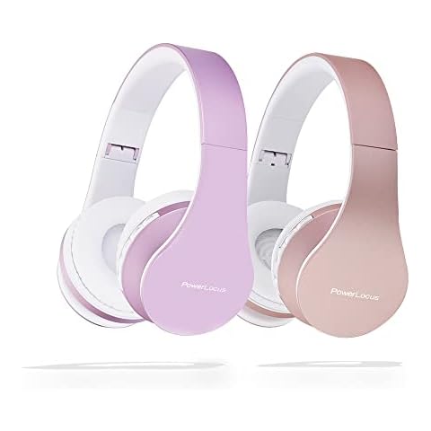 PowerLocus Rose Gold Bluetooth Headphones with White/Purple Bluetooth Headphones Cover