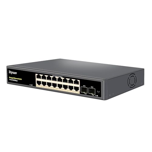 Image of 18-Port Full Gigabit Easy Smart Managed Ethernet Switch-16 RJ45 Ports & 2 SFP Ports, Web & APP Managed, VLAN /QoS /IGMP /LAG /TELNET /CLI Supported, Home Office Network Hub, Metal Plug & Play