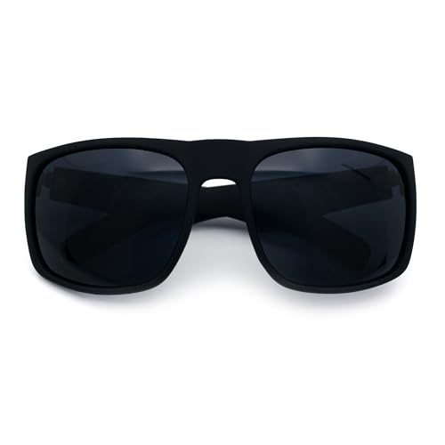 Mens Rectangular Matte Black Gangster Oversize Plastic Sport Sunglasses