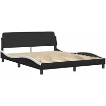 vidaXL Bed Frame Dover, Double Bed, Bedroom Furniture, Bed Base Platform, Mattress Foundation, Black and White 59.8"x79.9" Queen Faux Leather