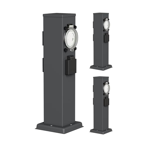 ledscom.de 3 pzas Toma de jardín Pilar Polly para Exterior, IP44, Temporizador, 3 vías, Acero Inoxidable, Antracita, Angular, 40 cm