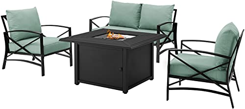 Crosley Furniture Ko60037Bz-Mi Kaplan Outdoor Metal 4-Piece Seating Set (Dante Fire Table, Loveseat, 2 Arm Chairs), Oiled Bronze With Mist Cushions #TOP17