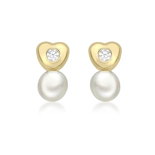 Boucles d'oreilles cœur or jaune 9 ct Carissima et perle élégante