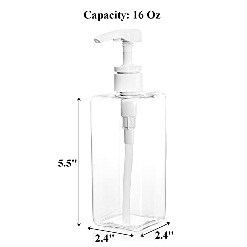Okllen 12 Pack 16 Oz Plastic Pump Bottles, Empty Refillable Container Liquid Soap Dispenser for Shampoo, Lotion, Cleaning Products, Kitchen, Bathroom, Clear Square2