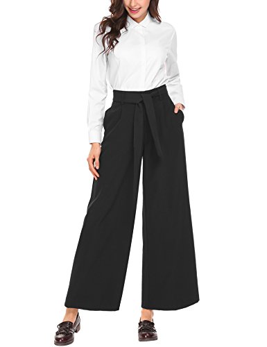 SE MIU Women's Wide Leg Culottes Stripe Flowy High Waist Belted Casual Pants for Women