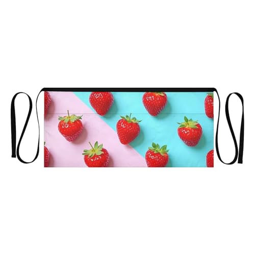 FASHON&FASCIN Server Apron with Pockets Waist Aprons Half Waitress Apron Strawberry Print for Gardening Restaurant,Multi25