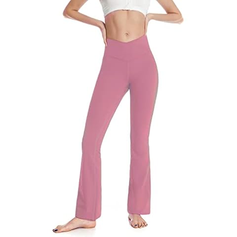 Yknktstc Womens Bootleg Yoga Pants V Crossover High Waisted Flare Workout Pants Leggings, Pink, S Cover