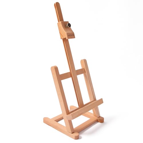 ARTISTIK Beechwood Small Table Top Easel Stand for Painting Scrapbooking & Display Mini H-Frame Tabletop Artist Easel with Adjustable Height & Canvas Holder 42 cm
