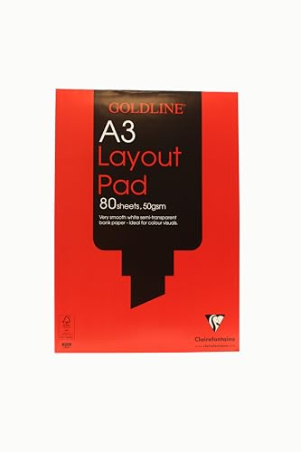 Clairefontaine - Ref GPL1A3Z - Goldline Layout Pad (Contains 80 Sheets) - A3 (420 x 297mm) in Size, 50gsm Paper, FSC-Certified, Degree of Transparency, Acid Free