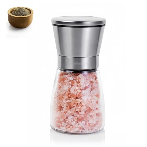 Salt and Pepper Grinder with Adjustable Non-Corrosive Ceramic Grinder and 304 Stainless Steel Stainless Steel Spice Mills Adjustable Coarseness Coarse & Fine Salt Shakers[Without Spice Content]