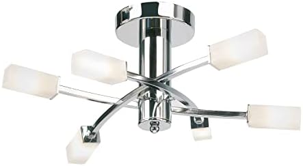 Cuba Modern 6 Way Silver Chrome Branch Arm Ceiling Light with Frosted Light Diffusing Glass Shades