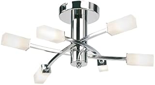 Cuba Modern 6 Way Silver Chrome Branch Arm Ceiling Light with Frosted Light Diffusing Glass Shades