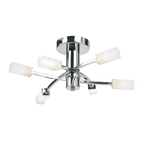 Image of National Lighting Cuba Modern 6 Way Silver Chrome Branch Arm Ceiling Light with Frosted Light Diffusing Glass Shades