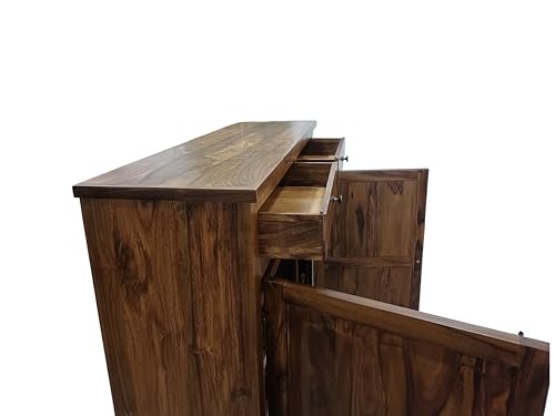 Image of Solid Sheesham Wood Shoe Cabinet with 2 Doors & 2 Drawers | Entryway Shoe Rack Storage Organizer | Natural Finish | 20 Pairs | No Assembly Required