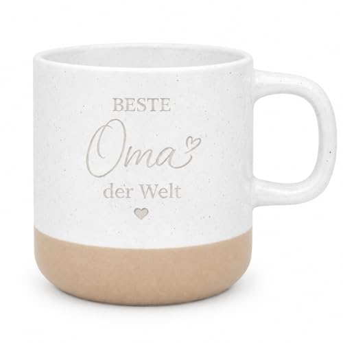 Beste Oma Der Welt Tasse 400ml - Zweifarbiger Keramik Becher Gesprenkelt Weiß & Sand - Liebevolles Geschenk Für Oma Geburtstag Muttertag - Edles Geschenk Für Die Liebste
