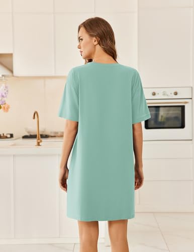 Image of Ekouaer Womens Cotton Nightgown with Pocket Short Sleeve Sleep Shirt S-2XL