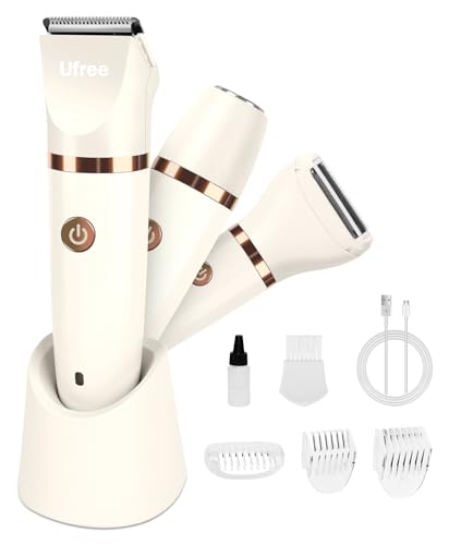 Ufree Bikini Trimmer Electric Razors for Women, Rechargeable Pubic Hair Trimmer Electric Shaver for Legs Body Hair, Bikini Shaver IPX7 Waterproof, White