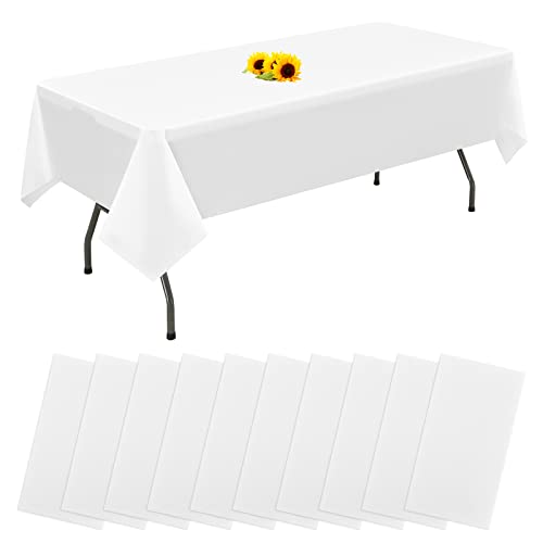 10 Packungen Einweg-Tischdecken Weiß rechteckige Kunststoff-Tischdecke 137 cm x 274 cm Premium-schmutzabweisende/wasserdichte Tischdecken für Geburtstag,Hochzeit,Party,Grillen,Picknick-Dekoration