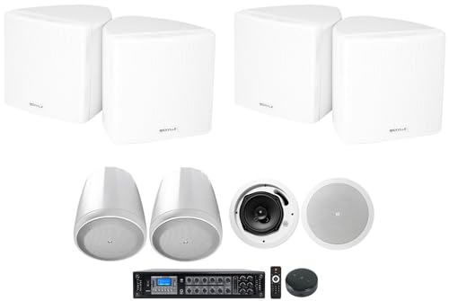 (1) Rockville RCS350-6 350 Watt 6 Zone Amplifier Bundle with (4) Rockville Wall Mount Speakers + (2) JBL Control 65P/T-WH & 16C/T White Pendant Speakers + (1) WiiM Mini WiFi Receiver (6 Items)