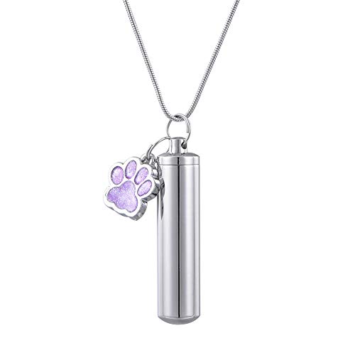 HooAMI Cremation Jewelry Capsule Pendant Memorial Urn Necklace Ashes Keychain with Purple Dog