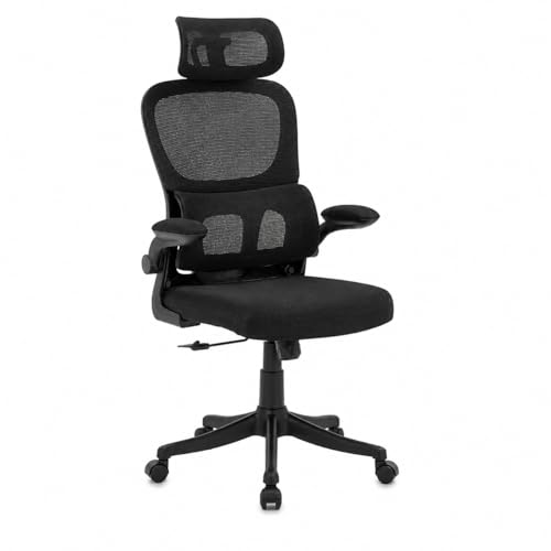 Cadeira de Escritório Preta Design Ergonômico com Suporte Lombar com Apoio de Cabeça Ajustável Braços Rebatíveis 90° Malha Respirável Regulagem de Altura e Inclinação até 120° Suporta 150kg Linha GT